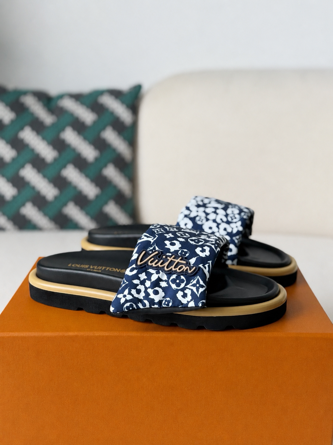 LV Pool Pillow Flat Comfort Mule Blue