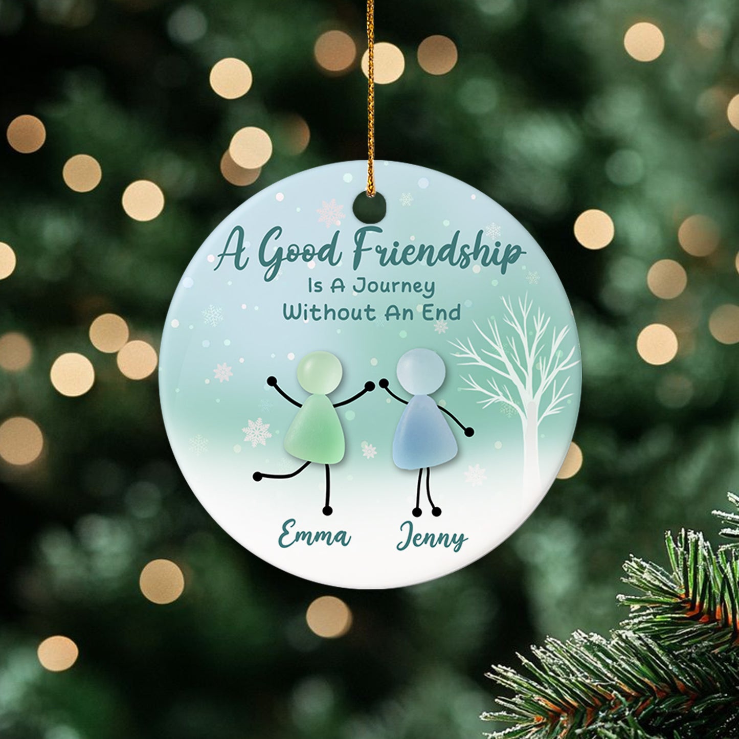 Custom Friendship Ceramic Ornament β βA Good Friendship Is a Journey Without an Endβ - Personalized Names & Colors, Best Friend Christmas Gift