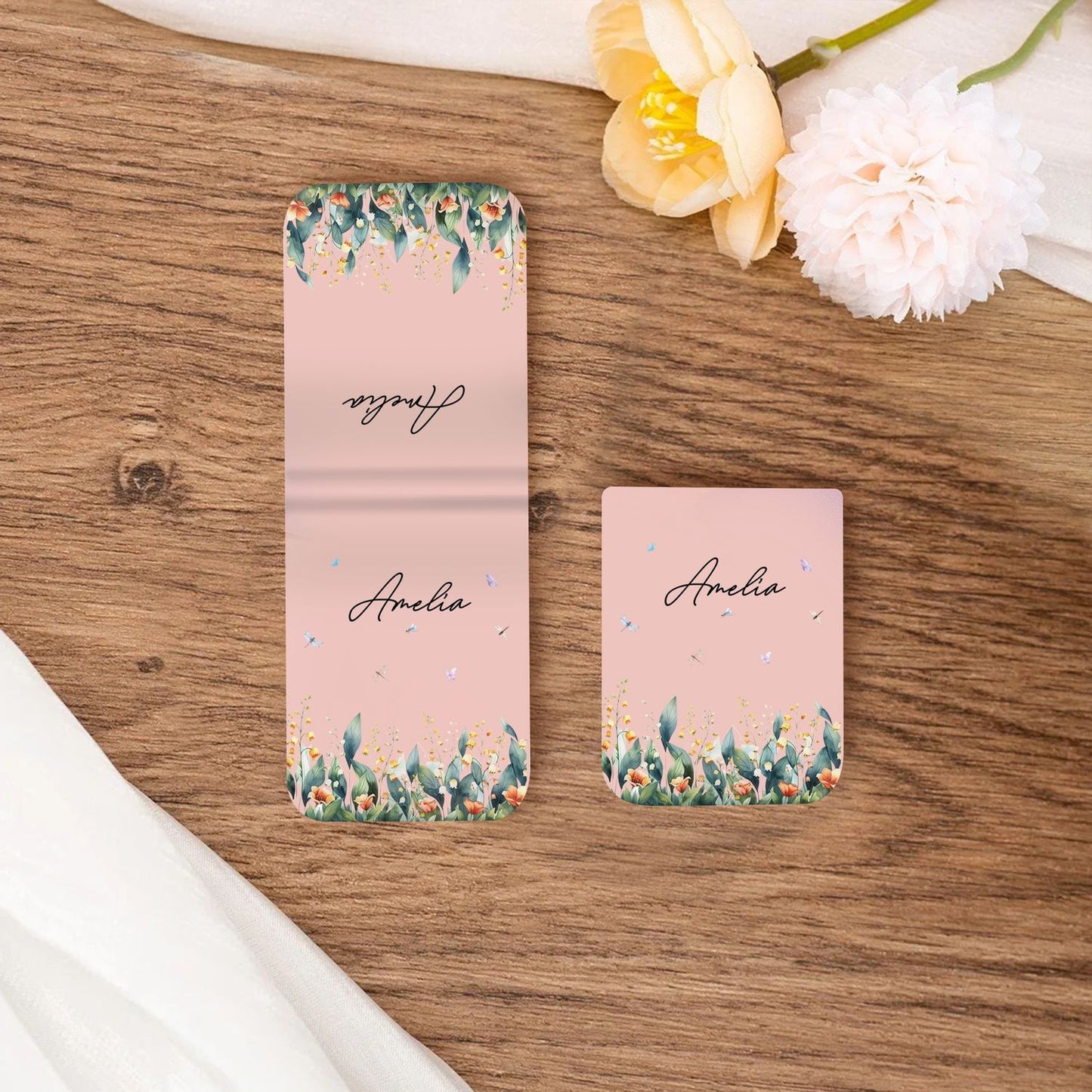 Floral Leather Magnetic Bookmark – Personalized Custom Name Bookmark for Book Lovers, Teachers & Readers, Elegant Flower Design Gift for Her