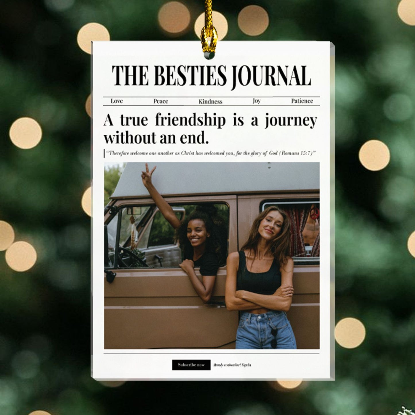 Custom Family & Friendship Journal Ornament – Personalized Photo, Name & Quote, Besties, Sisters & Family Christmas Keepsake Gift