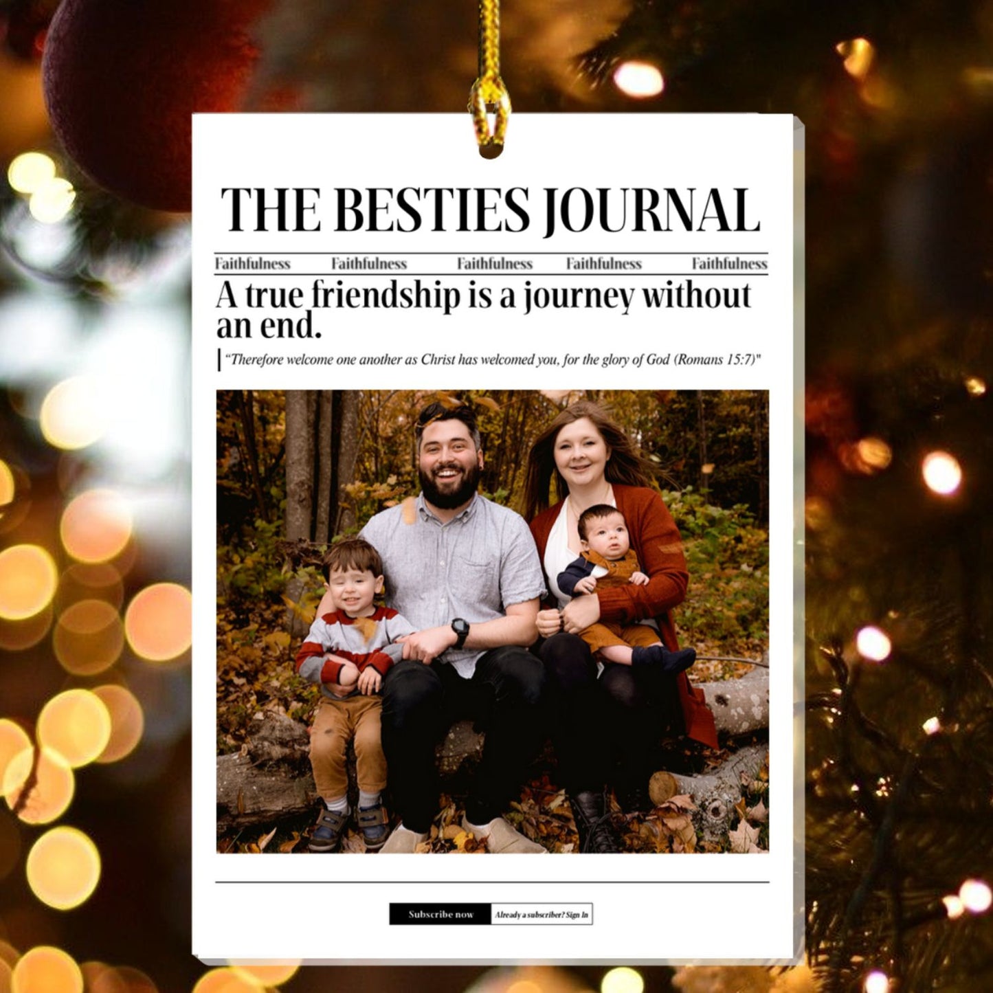 Custom Family & Friendship Journal Ornament – Personalized Photo, Name & Quote, Besties, Sisters & Family Christmas Keepsake Gift