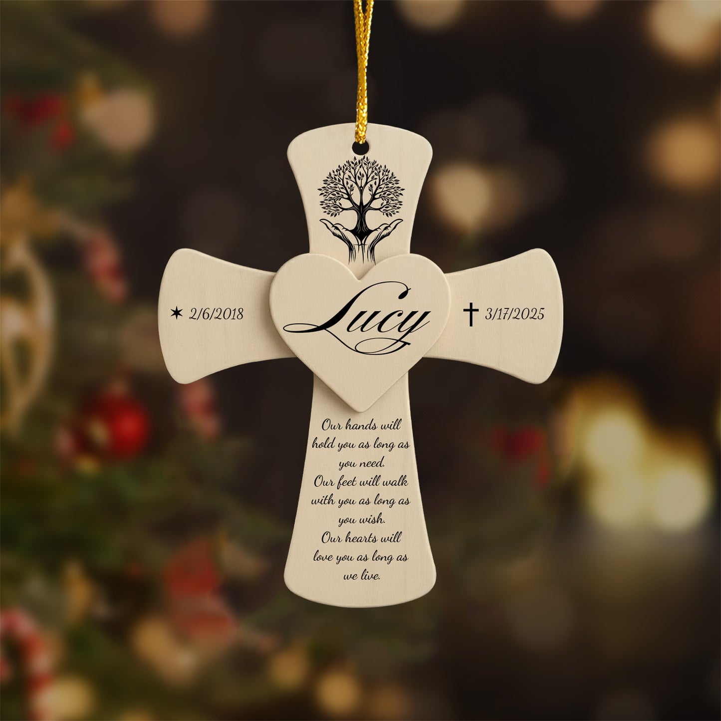 Custom Heart & Cross Memorial Decoration - Personalized Memorial Cross Ornament