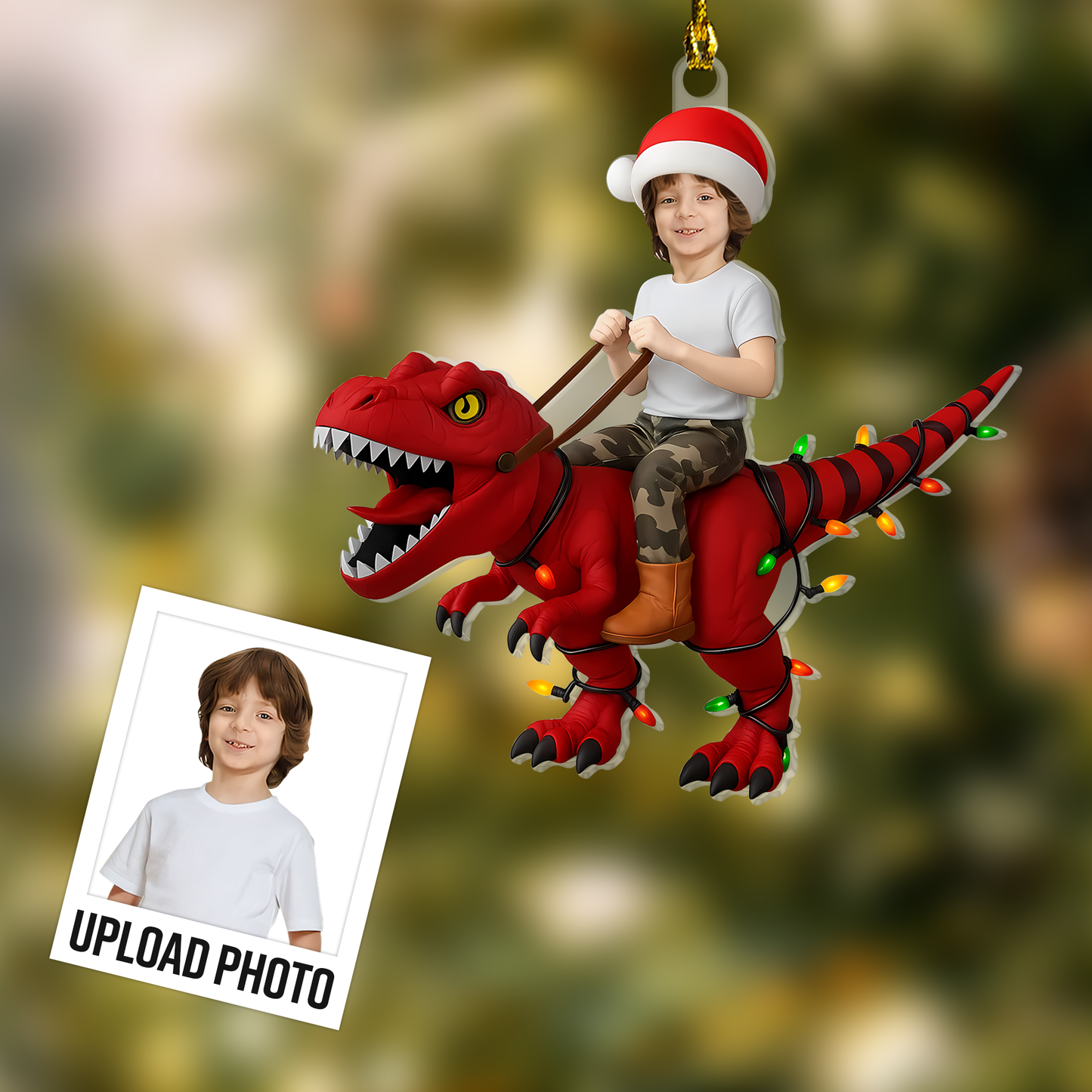Personalized Kid Riding Dinosaur Ornament – Custom Photo Acrylic Ornament For Kids
