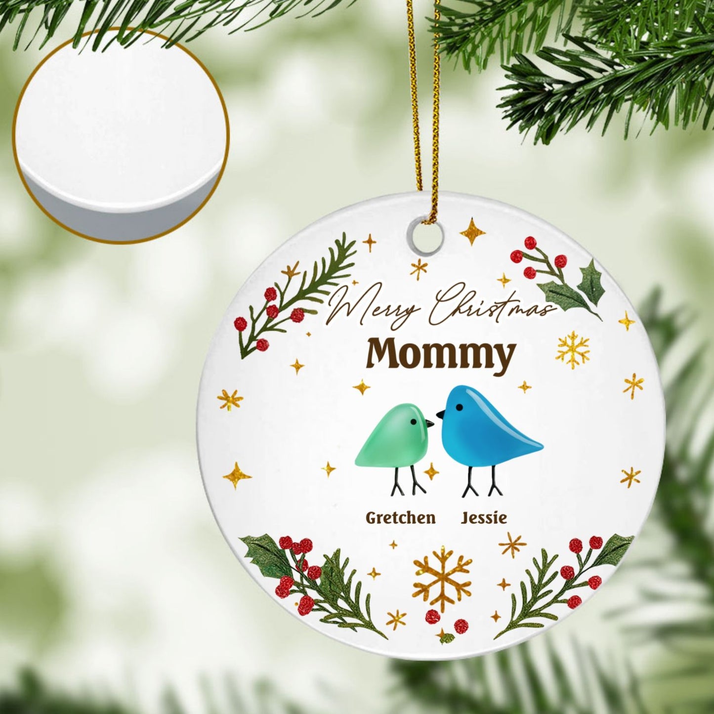 Custom Family Bird Ceramic Ornament βΒ Personalized Names & Birds , Holiday Gift for Family