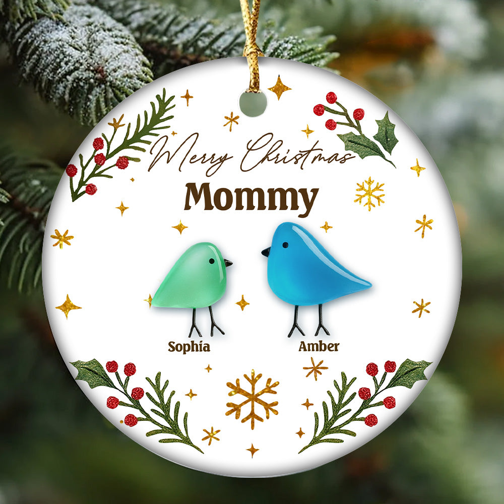 Custom Family Bird Ceramic Ornament βΒ Personalized Names & Birds , Holiday Gift for Family