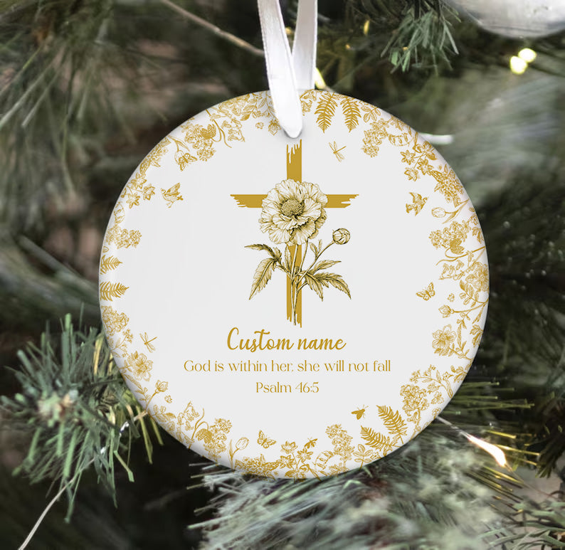 Custom Christian Flower Cross Ceramic Ornament β Personalized Religious Gift for Faith & Inspiration