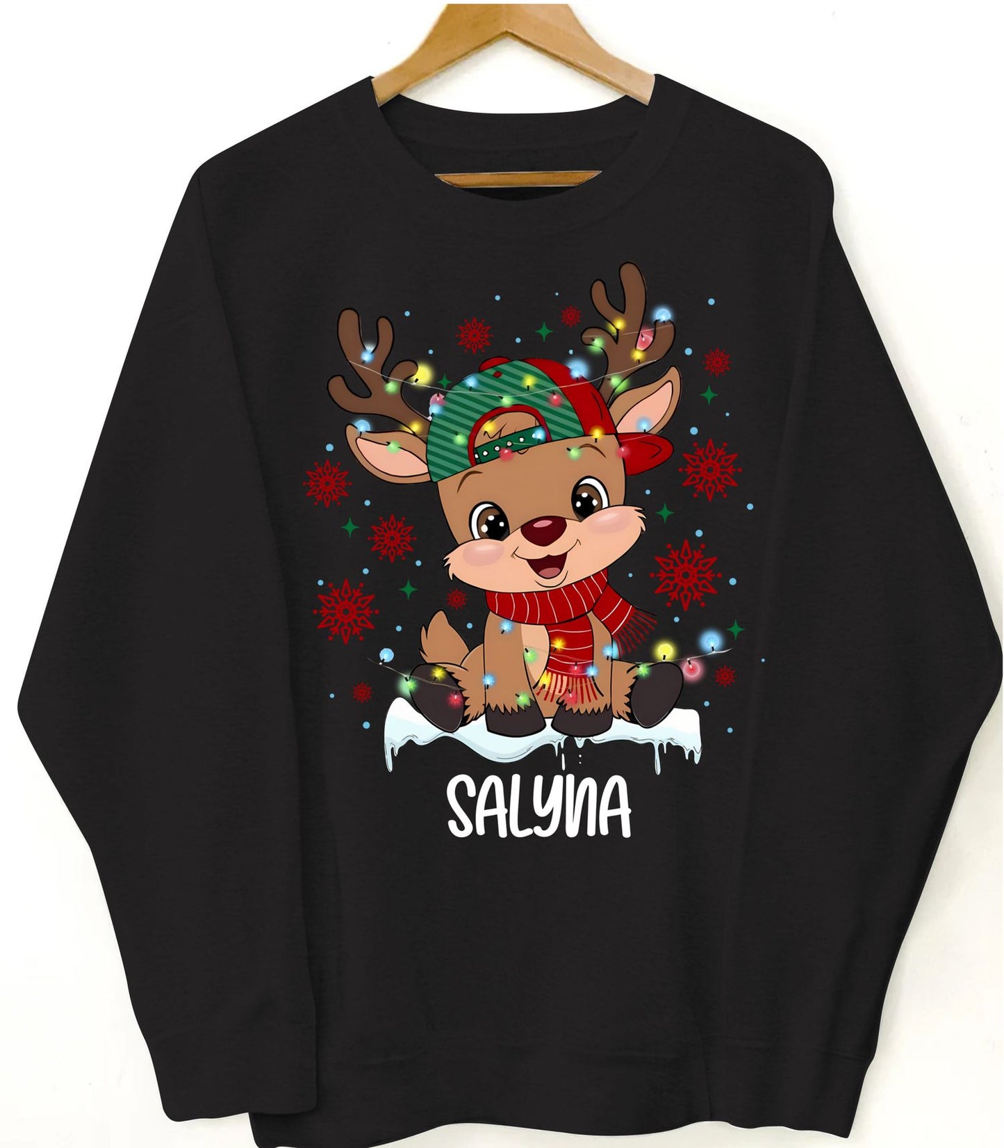 Christmas Boy & Girl with Bow or Cap - Personalized Sweatshirt with Reindeer
