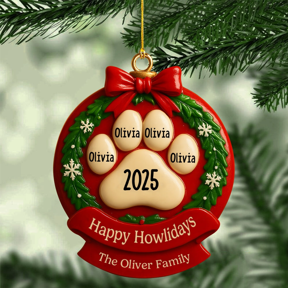 Christmas Resin DIY Pendant – Personalized Pet Paw Print Ornament Custom Family Name Year Decoration