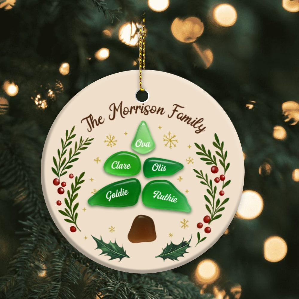 Custom Family Christmas Tree Name Ceramic Ornament - Personalized Holiday Gift for Families