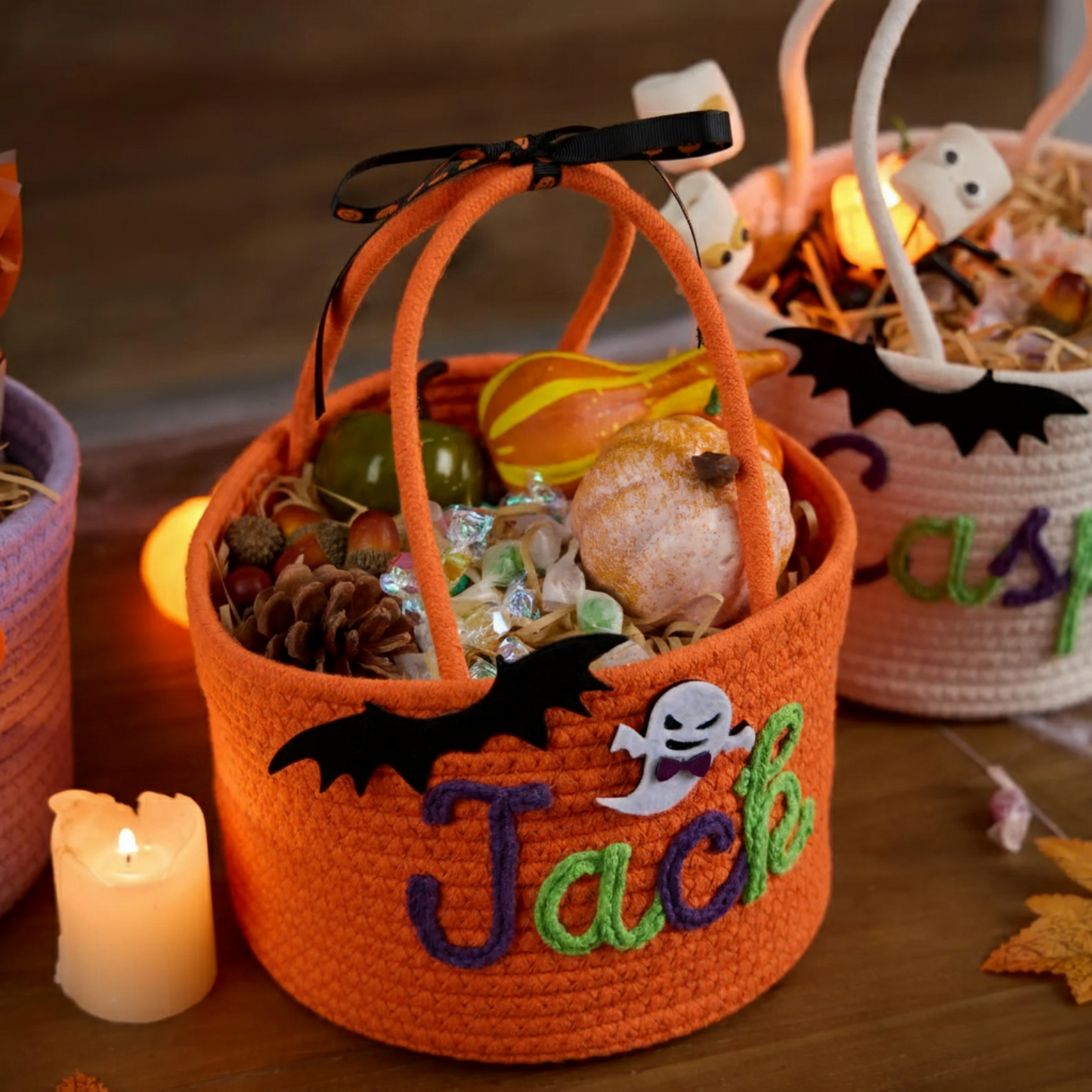 Custom Halloween Treat Bag with Name β Personalized Trick or Treat Basket | Customizable Candy Tote for Kids | Halloween Basket for Boys & Girl | Perfect Gift for Trick or Treating
