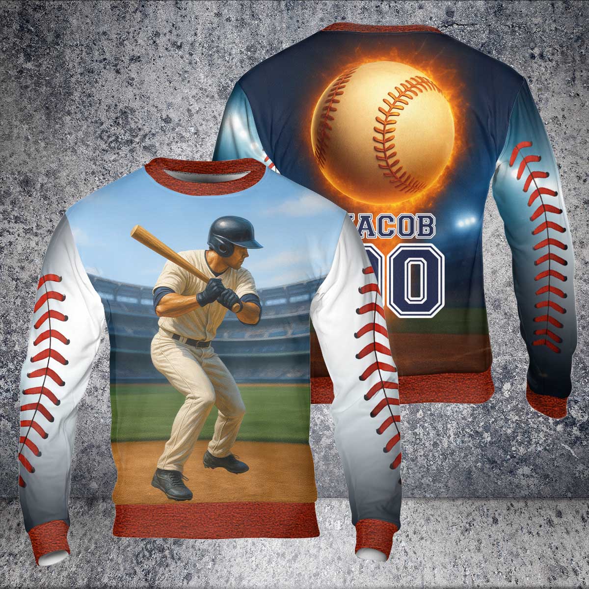 Custom Baseball Sweatshirt – Personalized Player Name & Number 3D Stadium Design