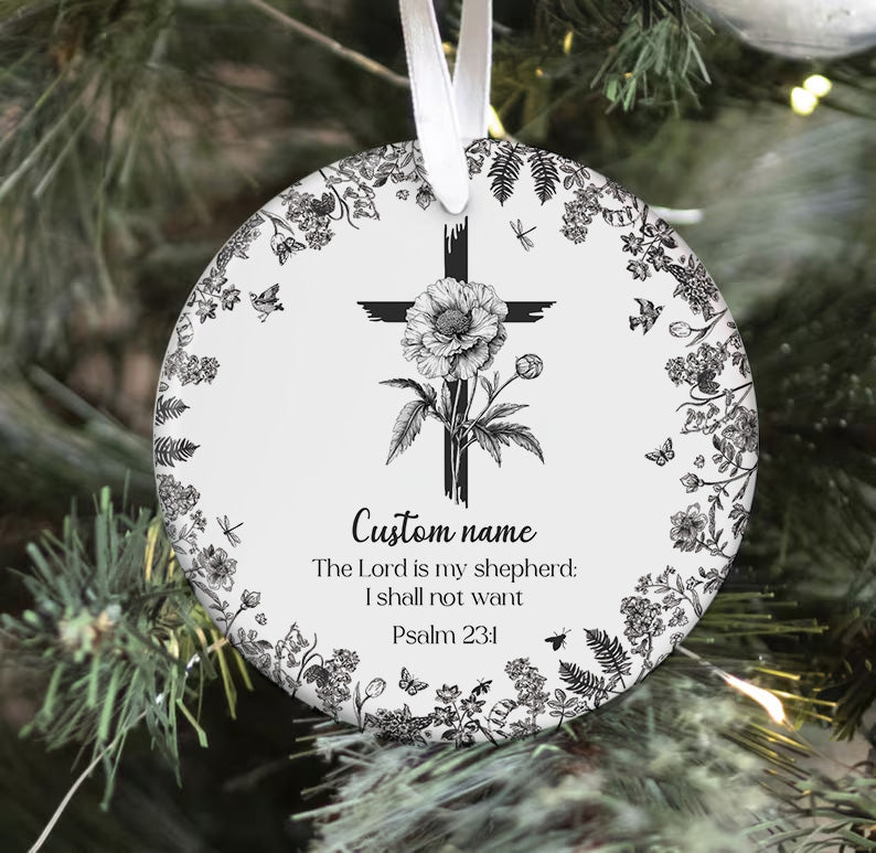 Custom Christian Flower Cross Ceramic Ornament β Personalized Religious Gift for Faith & Inspiration