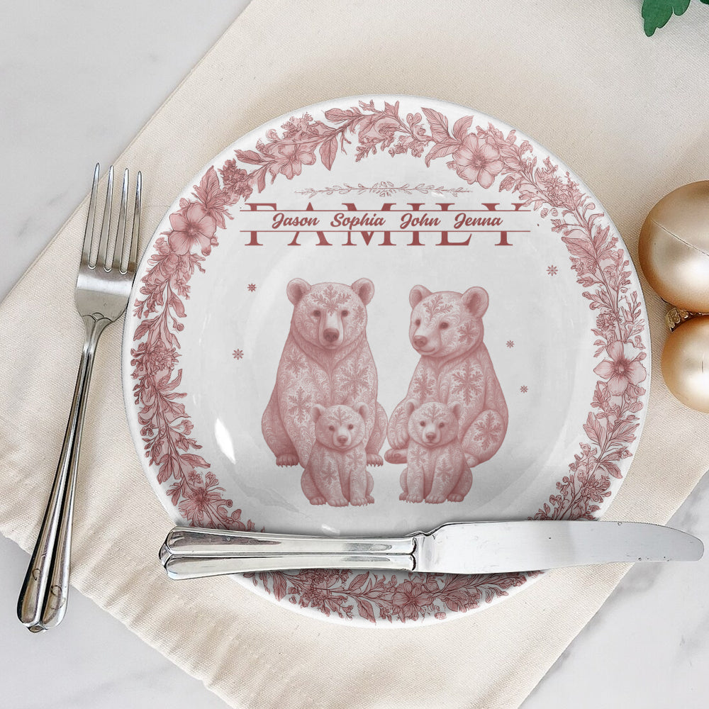 Custom Bear Family Ceramic Plate with Stand – Personalized Gift for Home & Family Decor