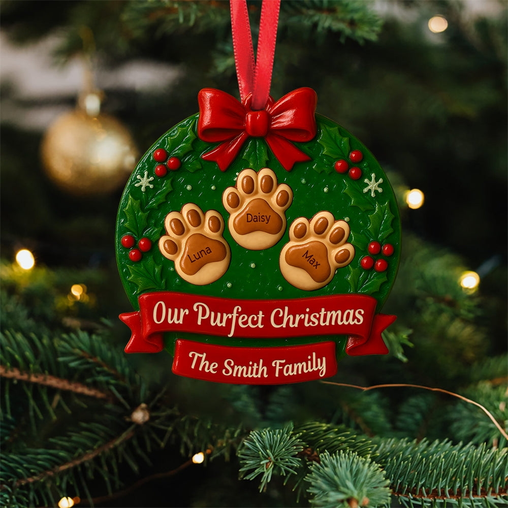 Custom 3D Resin Ornament – Personalized Pet Paw Print Christmas Tree Decoration Family Keepsak