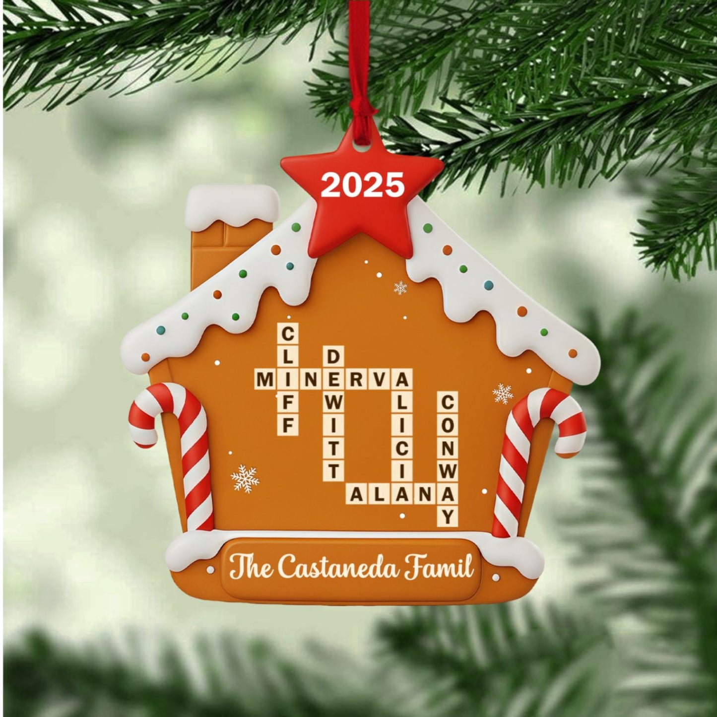 Custom Acrylic Gingerbread House Ornament – Personalized Crossword Name Christmas Decoration for Grandkids 2025