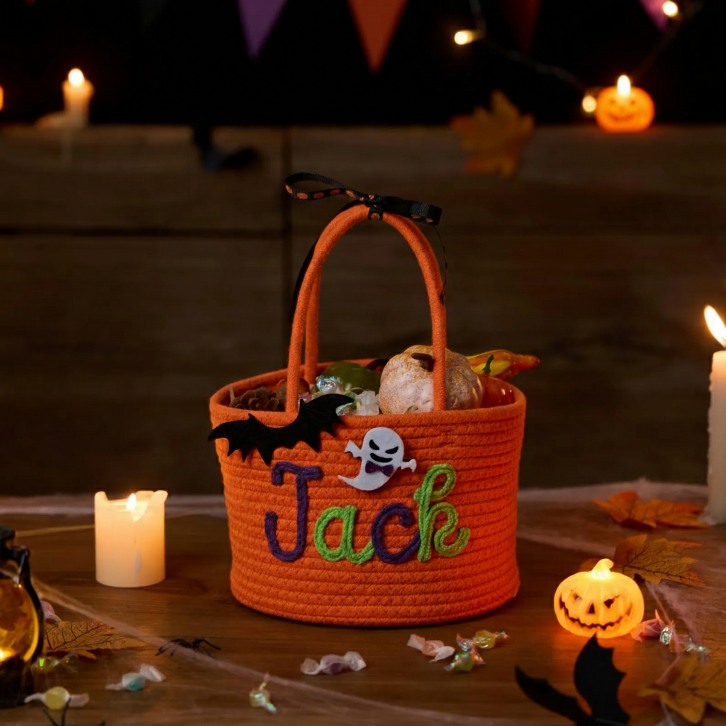 Custom Halloween Treat Bag with Name β Personalized Trick or Treat Basket | Customizable Candy Tote for Kids | Halloween Basket for Boys & Girl | Perfect Gift for Trick or Treating