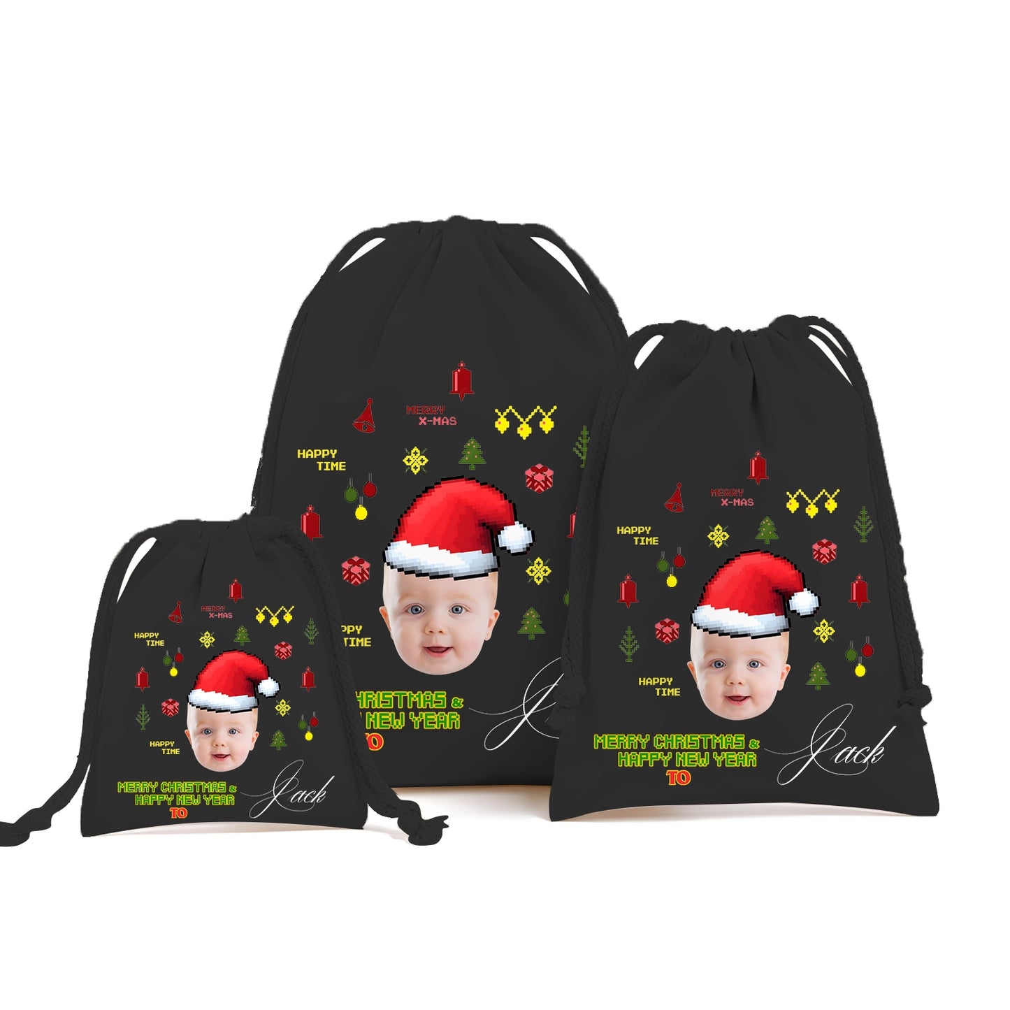 Custom Christmas Drawstring Gift Bag – Personalized with Photo & Name