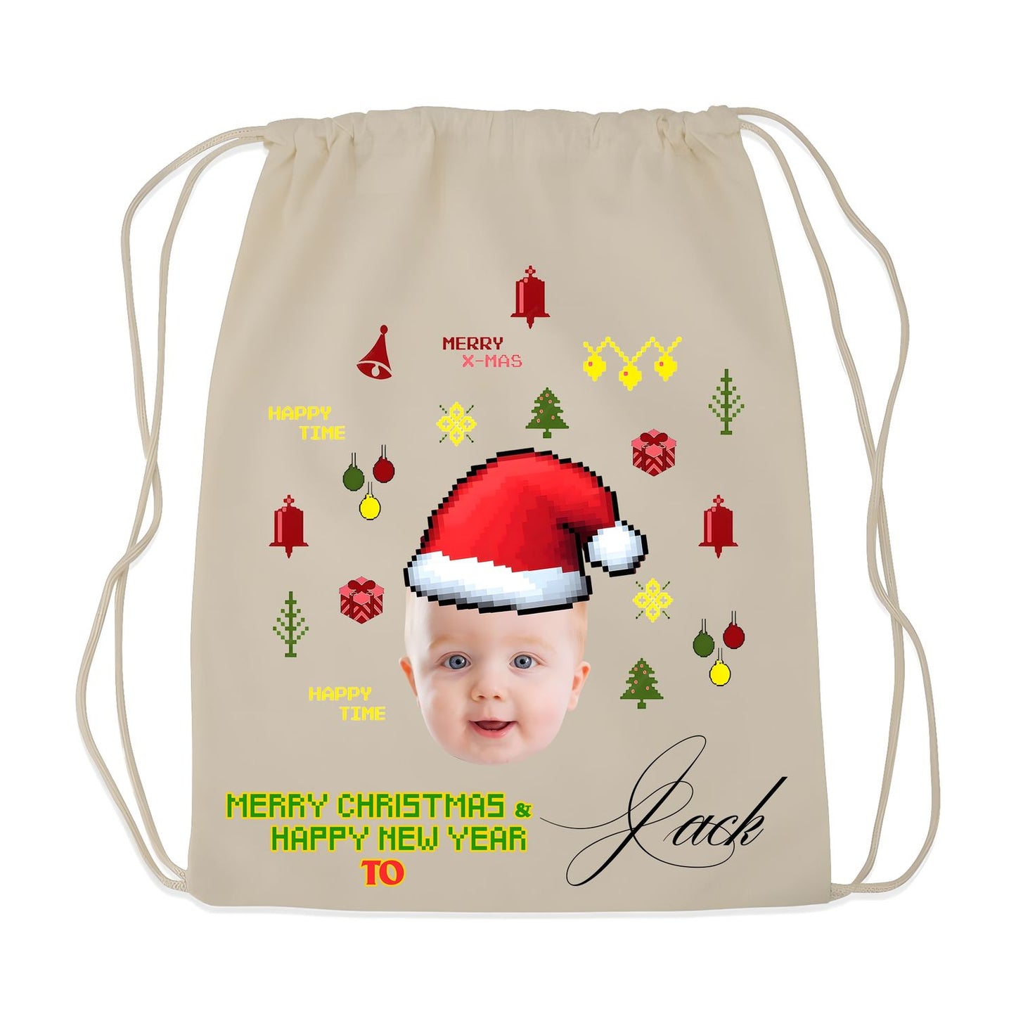 Custom Christmas Drawstring Gift Bag – Personalized with Photo & Name