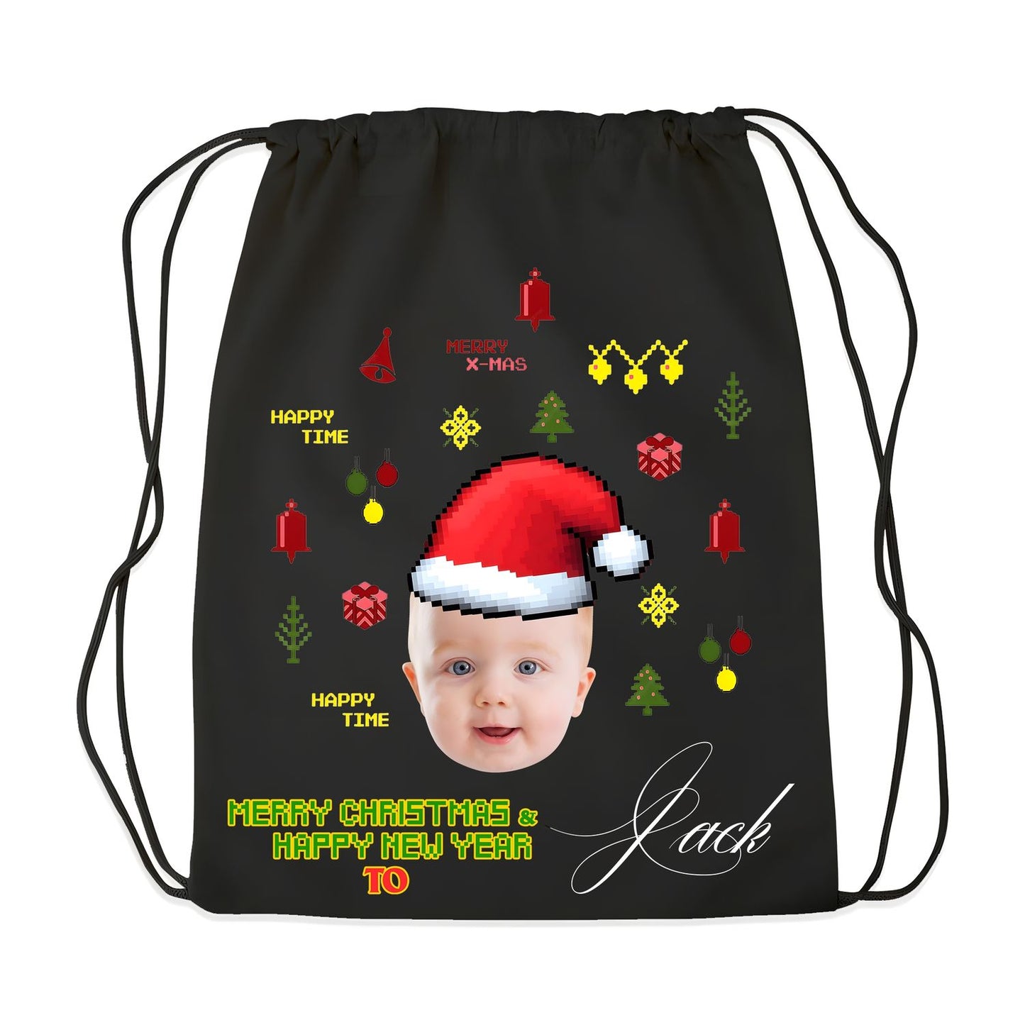 Custom Christmas Drawstring Gift Bag – Personalized with Photo & Name