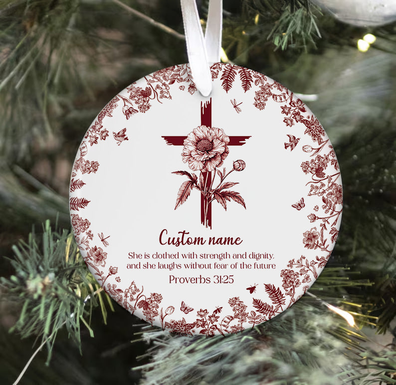 Custom Christian Flower Cross Ceramic Ornament β Personalized Religious Gift for Faith & Inspiration
