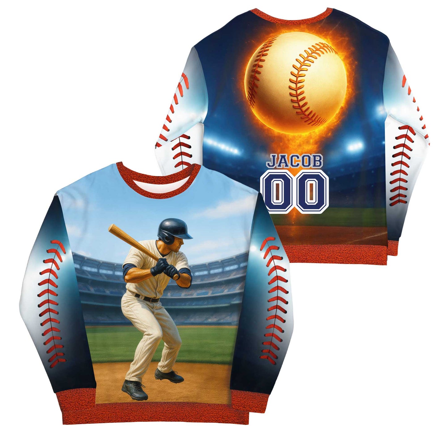 Custom Baseball Sweatshirt – Personalized Player Name & Number 3D Stadium Design