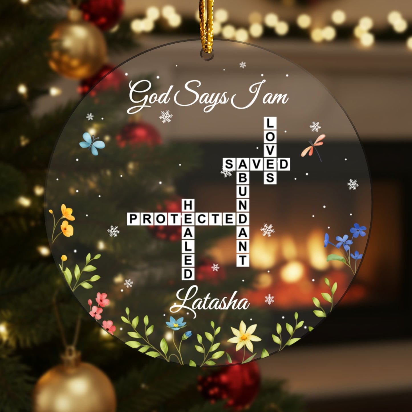 Custom “God Says I Am” Acrylic Ornament – Personalized Christian Gift with Name and Scripture Words