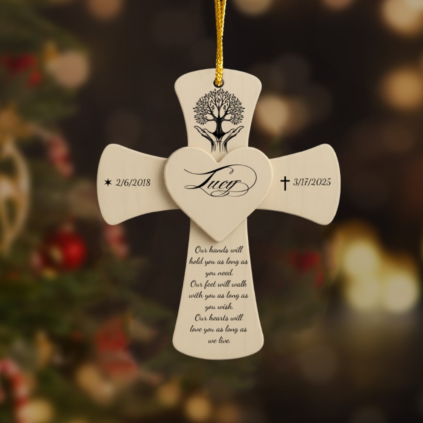 Custom Heart & Cross Memorial Decoration - Personalized Memorial Cross Ornament