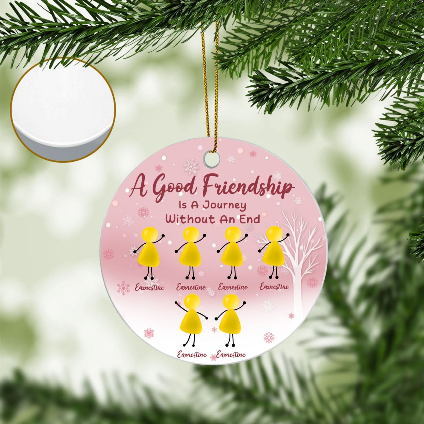 Custom Friendship Ceramic Ornament β βA Good Friendship Is a Journey Without an Endβ - Personalized Names & Colors, Best Friend Christmas Gift