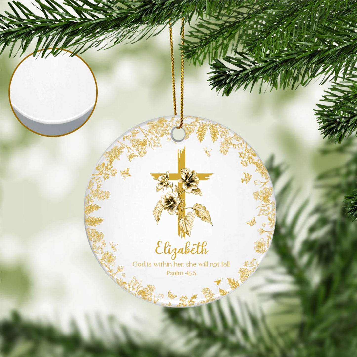 Custom Christian Flower Cross Ceramic Ornament β Personalized Religious Gift for Faith & Inspiration