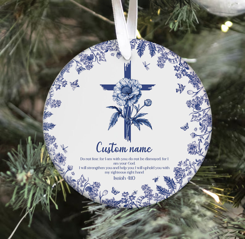 Custom Christian Flower Cross Ceramic Ornament β Personalized Religious Gift for Faith & Inspiration