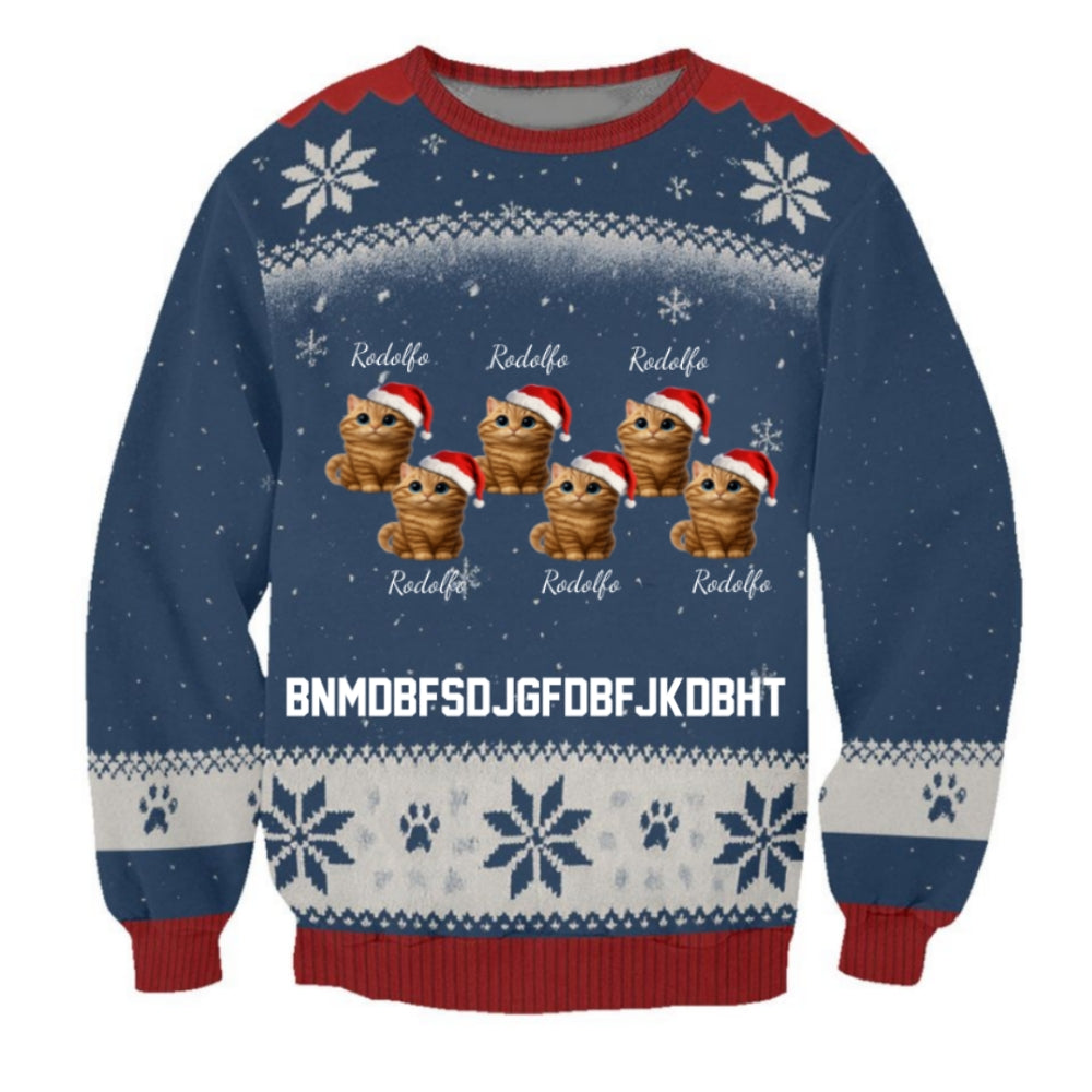 Custom Cat Mom Christmas Sweater – “Best Cat Mom Ever” - Personalized Cat Images, Names & Colors , Cozy Holiday Knit Pullover