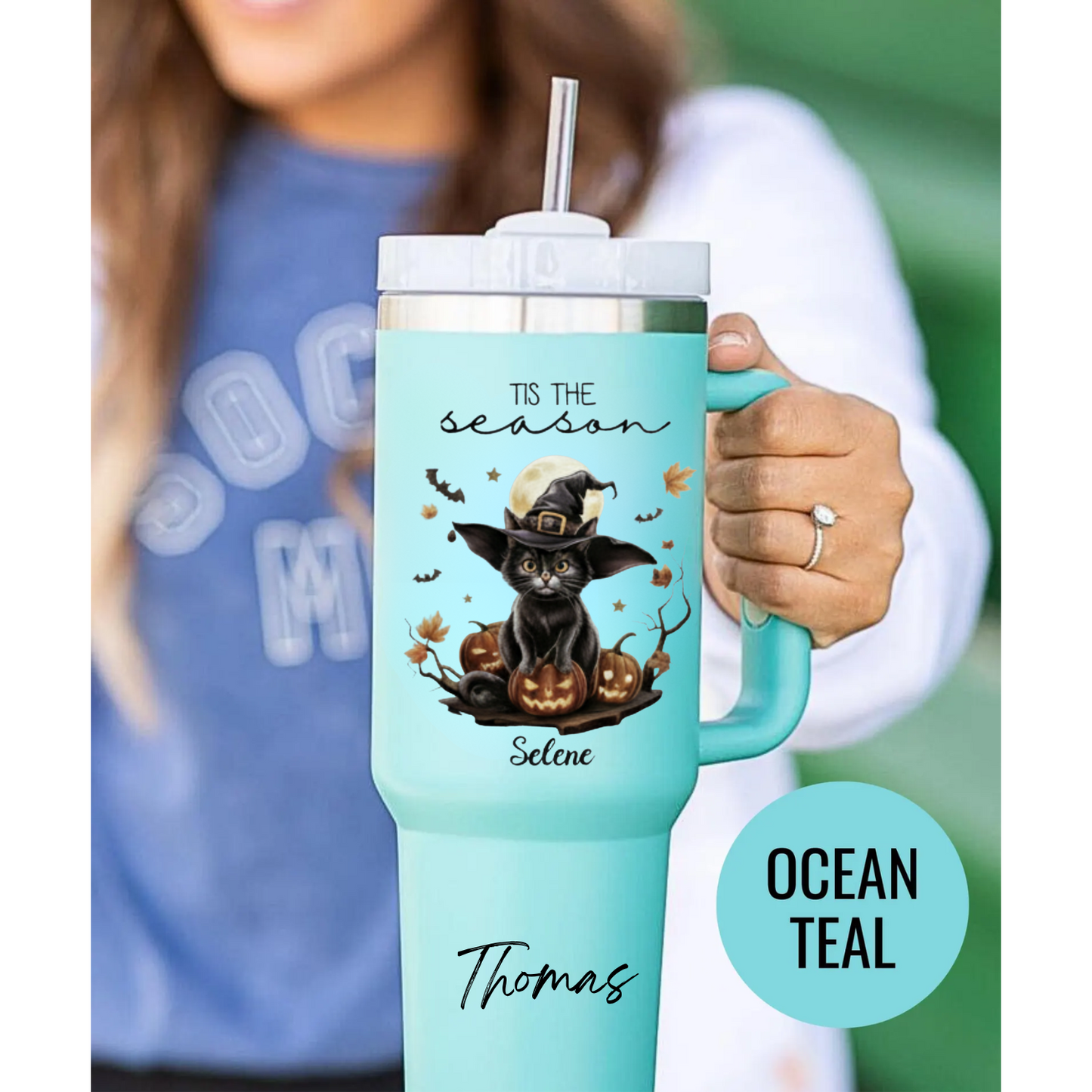 Custom Halloween Tumbler for Cat Lovers | Personalized Black Cat & Ghost Design | 20oz or 40oz Halloween Travel Cup | Perfect Customizable Gift for Halloween | Halloween Gift for Lovers, Mom