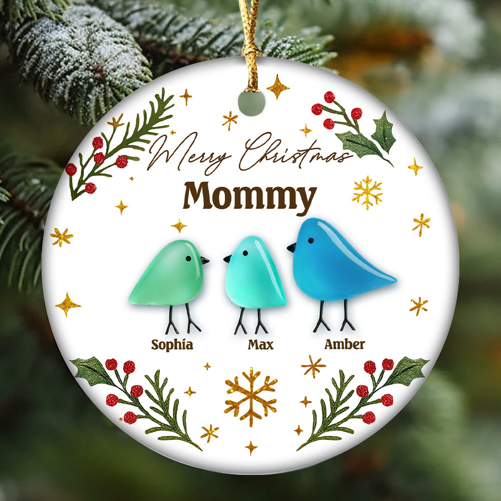 Custom Family Bird Ceramic Ornament βΒ Personalized Names & Birds , Holiday Gift for Family