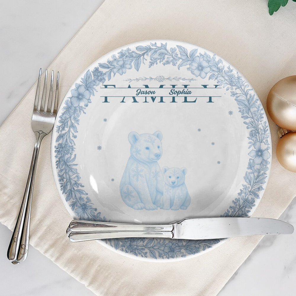 Custom Bear Family Ceramic Plate with Stand – Personalized Gift for Home & Family Decor