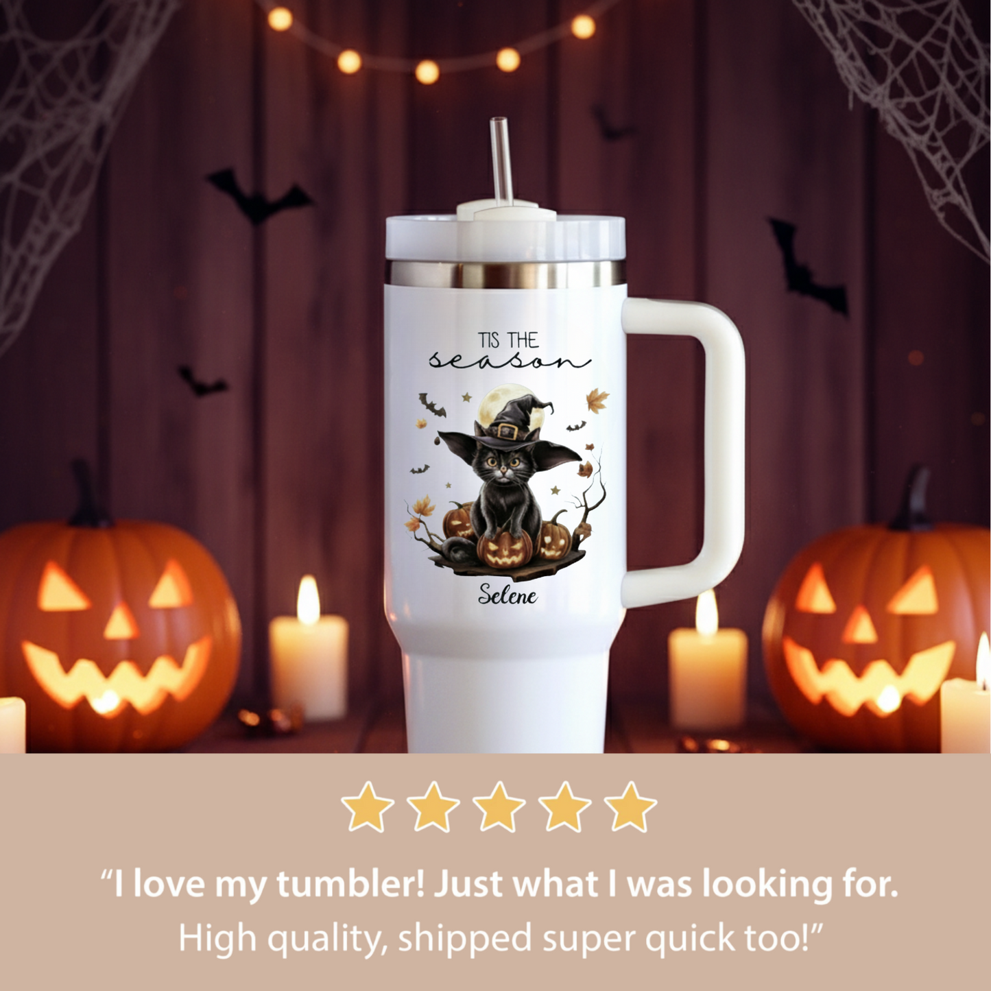 Custom Halloween Tumbler for Cat Lovers | Personalized Black Cat & Ghost Design | 20oz or 40oz Halloween Travel Cup | Perfect Customizable Gift for Halloween | Halloween Gift for Lovers, Mom