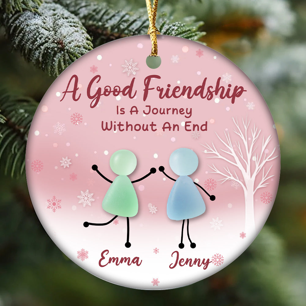 Custom Friendship Ceramic Ornament β βA Good Friendship Is a Journey Without an Endβ - Personalized Names & Colors, Best Friend Christmas Gift