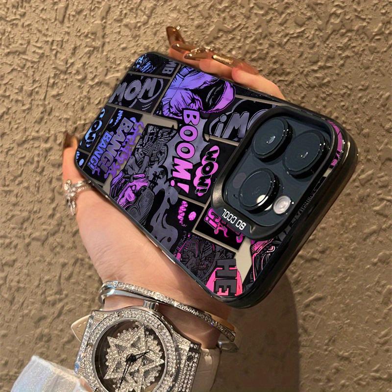 Graffiti Black and Purple Cartoon Design Mobile Phone Case, Beautiful and Fashionable Anti-fall Protective Case For iPhone 7 8 X 11 12 13 14 15 16 Pro Max Plus