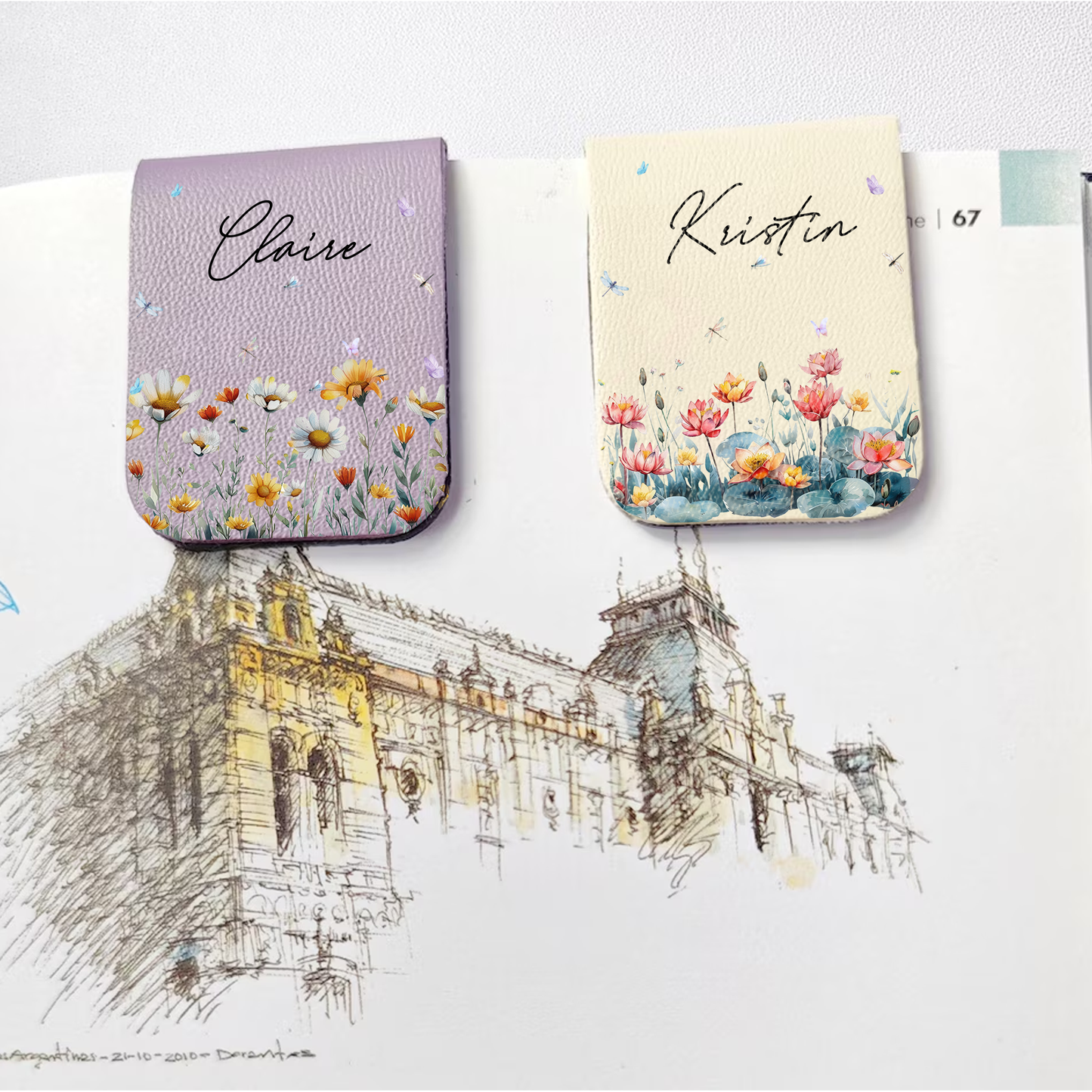 Floral Leather Magnetic Bookmark – Personalized Custom Name Bookmark for Book Lovers, Teachers & Readers, Elegant Flower Design Gift for Her