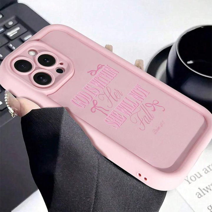 Pink Bow Christian Girl Jesus God Is Within Her, She Will Not Fall Anti-drop pattern Phone Case shockproof For iPhone X 11 12 13 14 15 16 Pro Max Plus