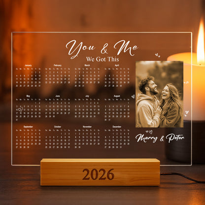 Custom LED Acrylic Calendar Lamp 2026 – “I Love You” Couple Version – Personalized Anniversary Gift with Photos & Names