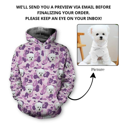 Custom Dog Face Camo Hoodies – Personalized Cute Pet Lover Streetwear in Multiple Colors