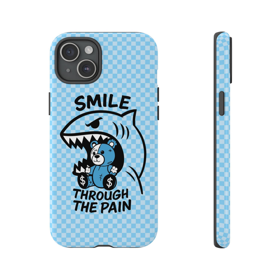 Smile Through the Pain Shark Bear Phone Case – Cool Cartoon Design for iPhone 11 12 13 14 15 16 Pro Max & Samsung Galaxy S20 S21 S22 S23 S24 Ultra