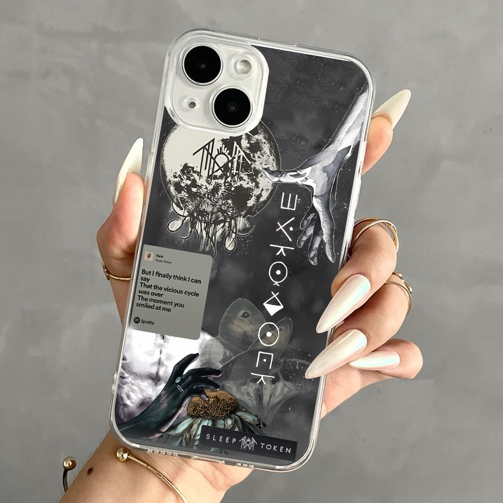 Sleep Token Lyrics Phone Case – Moody Gray Art Collage with Song Quote for iPhone  11 12 13 14 15 16 Pro Max, Sadcore Style