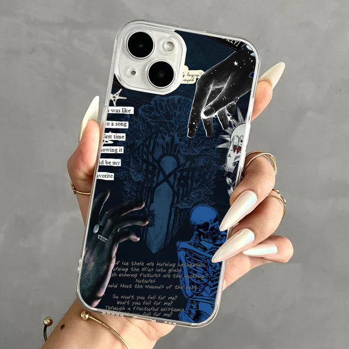 Skeleton Blue Grunge Phone Case – Dark Alternative Art Cover for iPhone 11 12 13 14 15 16 Pro Max, Sleep Token Inspired Design