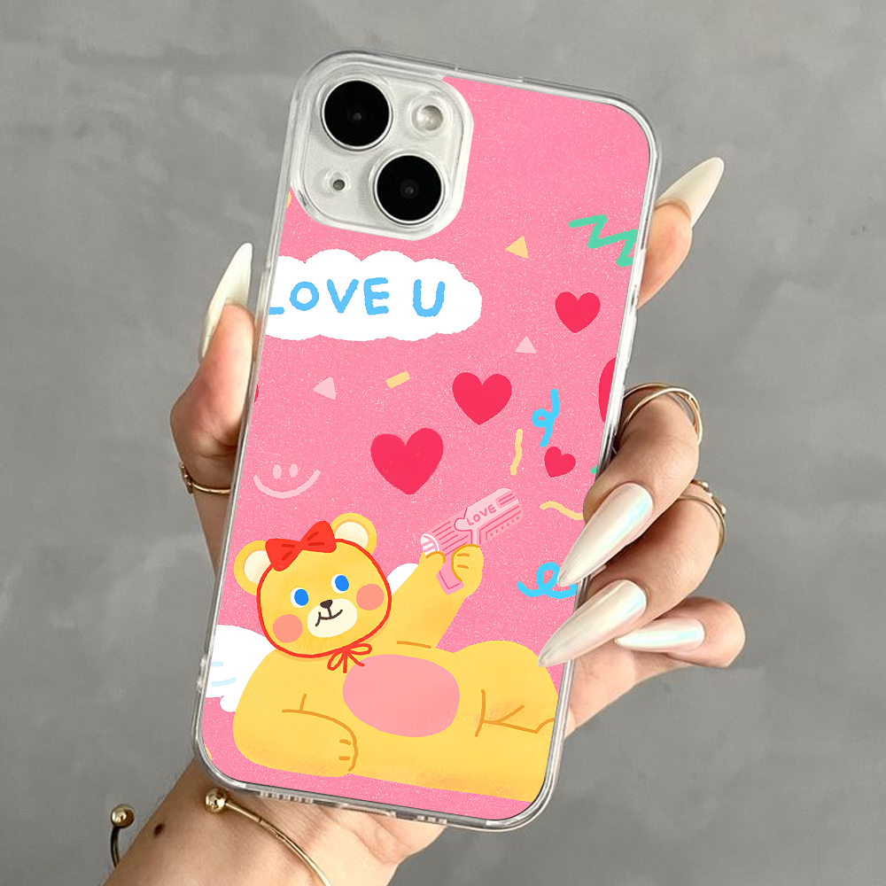 Cute Cartoon Phone Case Set – Rainy Kid & Love Bear Design for iPhone 11 12 13 14 15 16 Pro Max & Samsung
