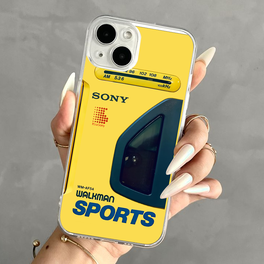 Vintage Alarm Player Phone Case – Walkman B52 Inspired Yellow Shell for iPhone 11 12 13 14 15 16 Pro Max Samsung S22 S23 S24 S24.99 Ultra Plus
