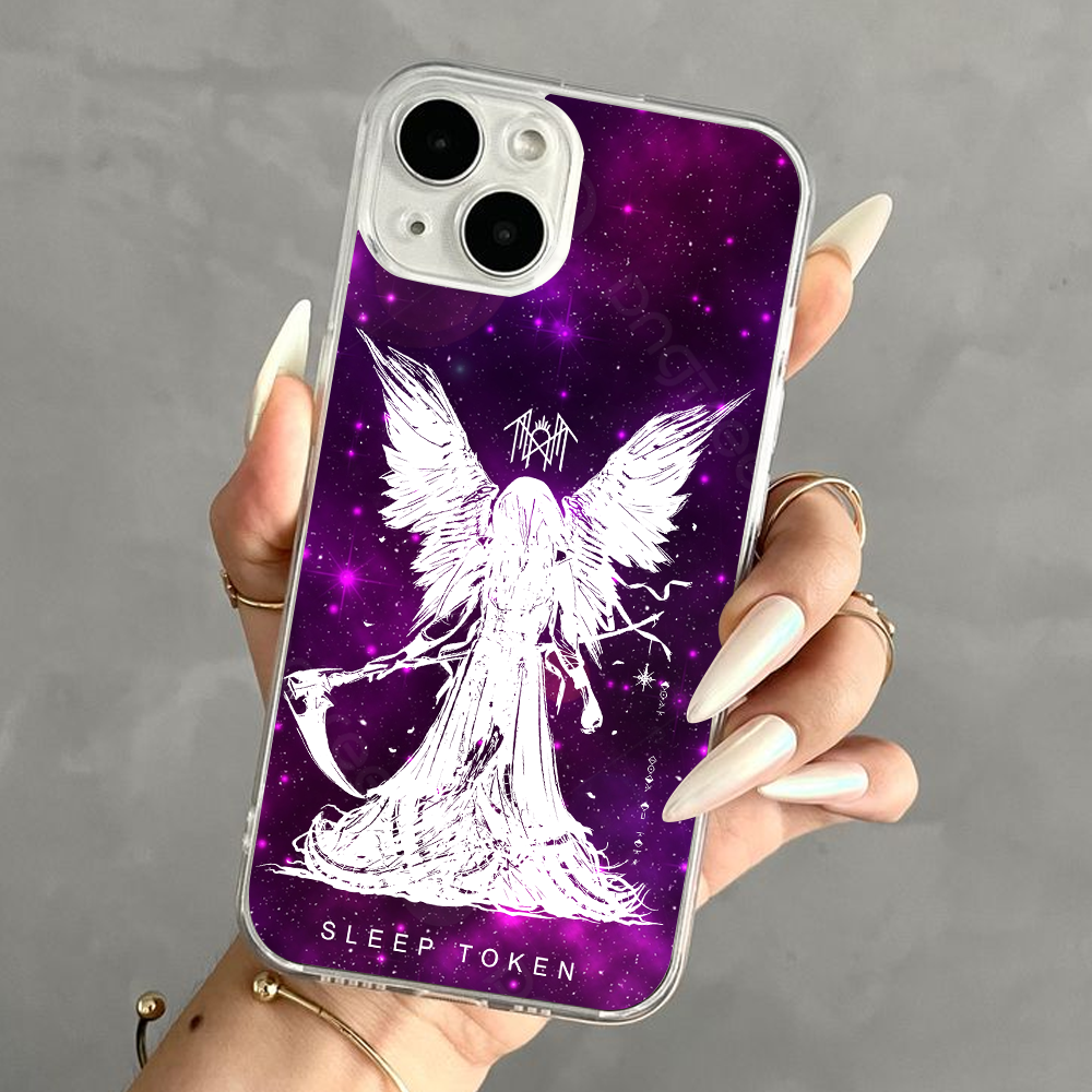 Celestial Angel Scythe Phone Case – Gothic Purple Galaxy Design, Ethereal Aesthetic Cover for iPhone 11 12 13 14 15 16 Pro Max Samsung S22 S23 S24 S24.99 Ultra Plus