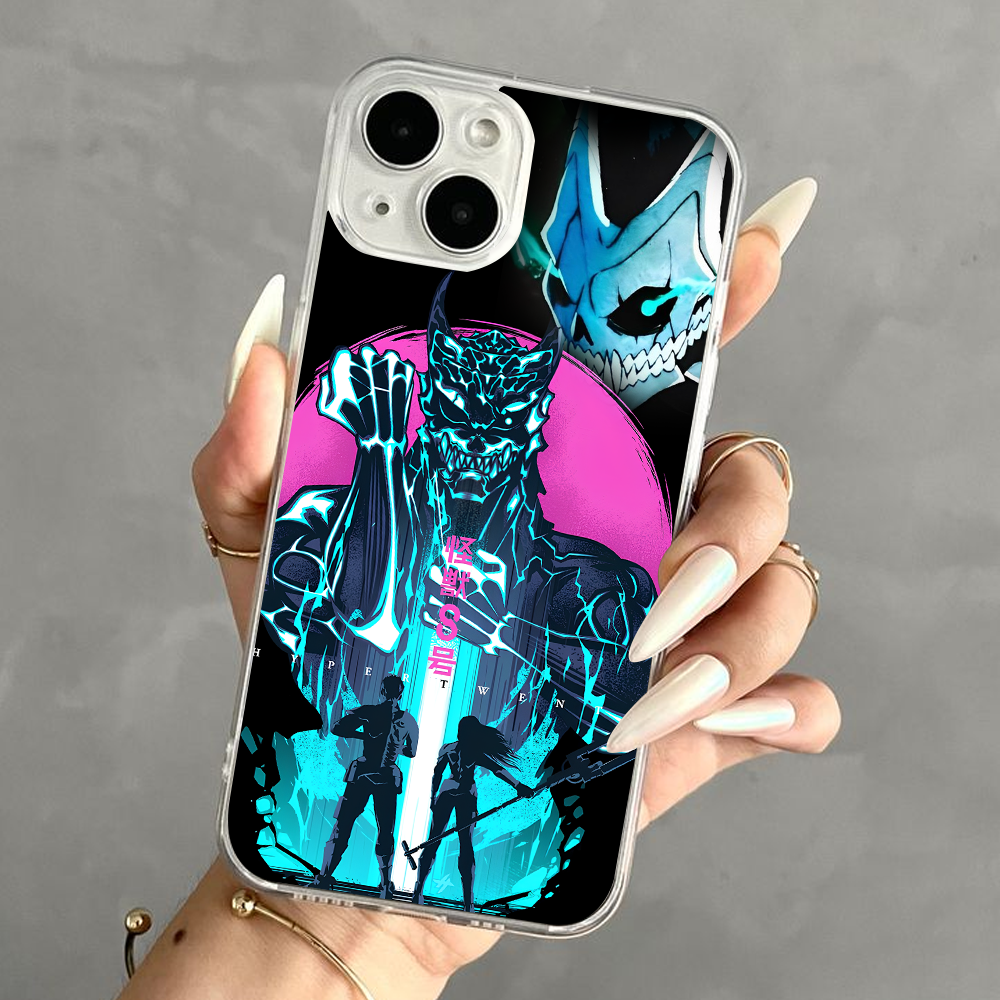 Neon Anime Demon Phone Case, Cyberpunk Monster Design for iPhone 12 13 14 15 Pro Max – Blue & Pink Street Style