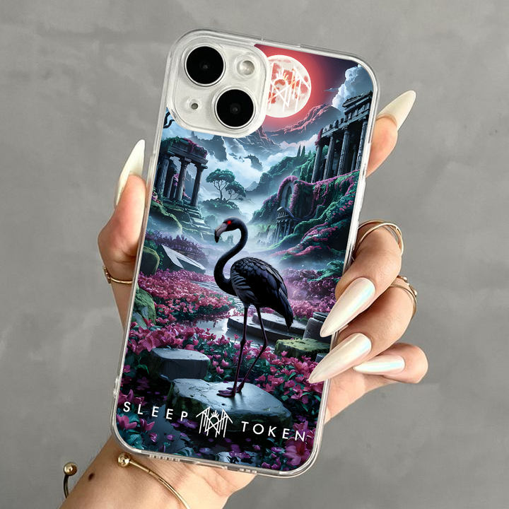 Fantasy Flamingo Dreamland Phone Case – Surreal Sleep Token Scenery Design for iPhone 11 12 13 14 15 16 Pro Max, Vibrant Night Garden