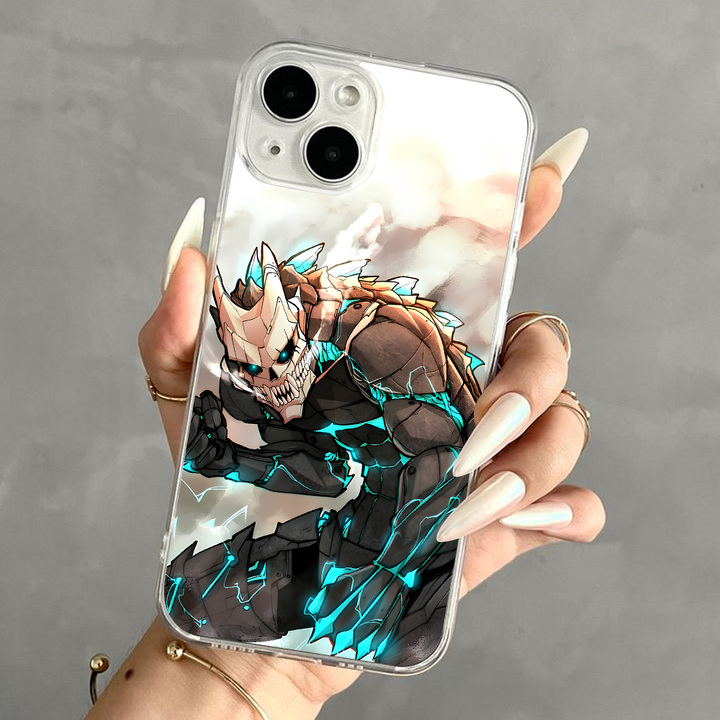 Anime Demon Warrior Phone Case, Blue Lightning Skeleton Armor Design for iPhone 12 13 14 15 Pro Max